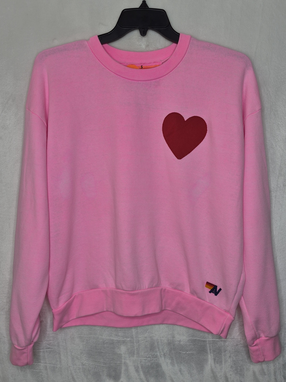Aviator Nation Red Heart Patch Crewneck Sweatshirt Pink Womens Size S Oversized